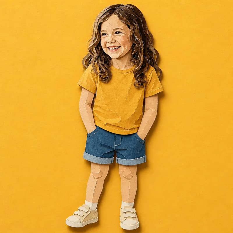 Lena as a character in the Paper Collage style